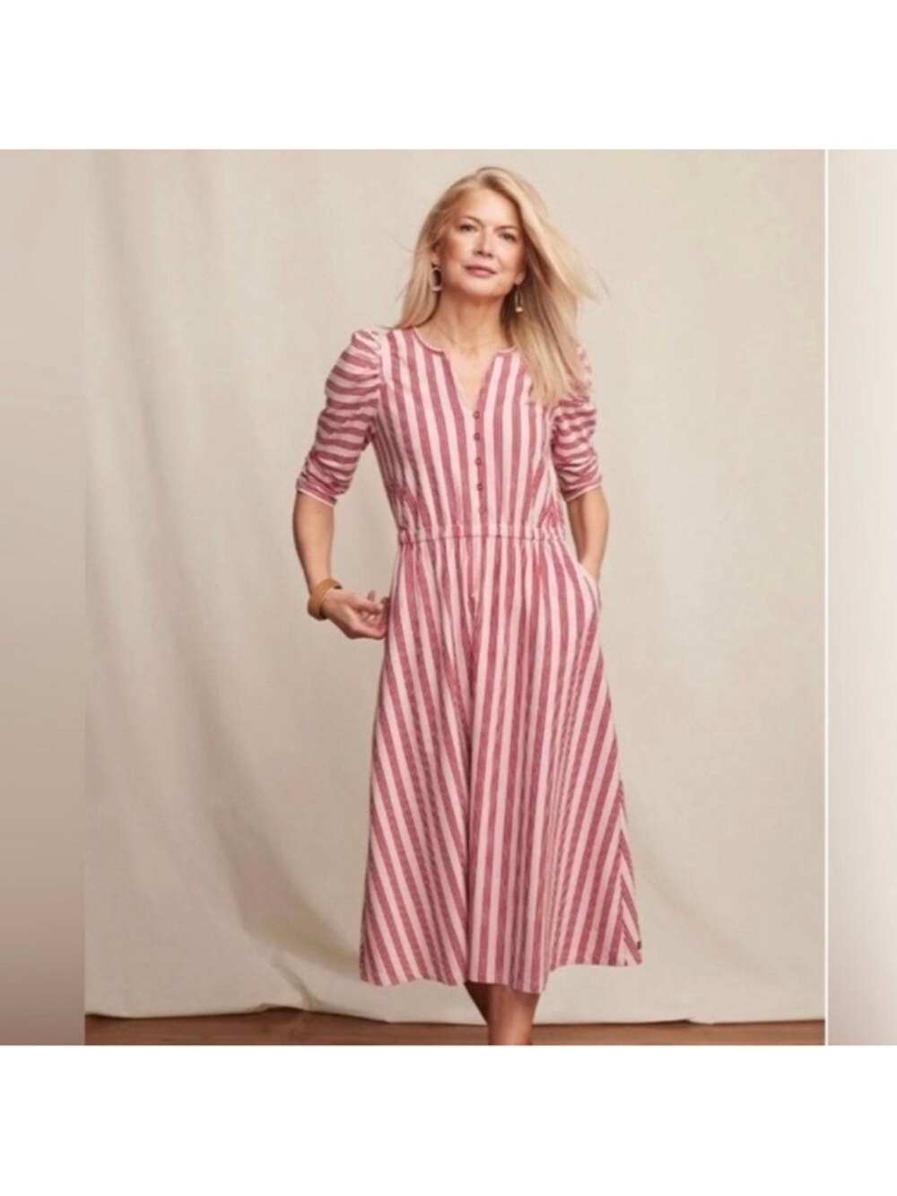 Matilda Jane Rose-Striped Midi Dress with Button Placket